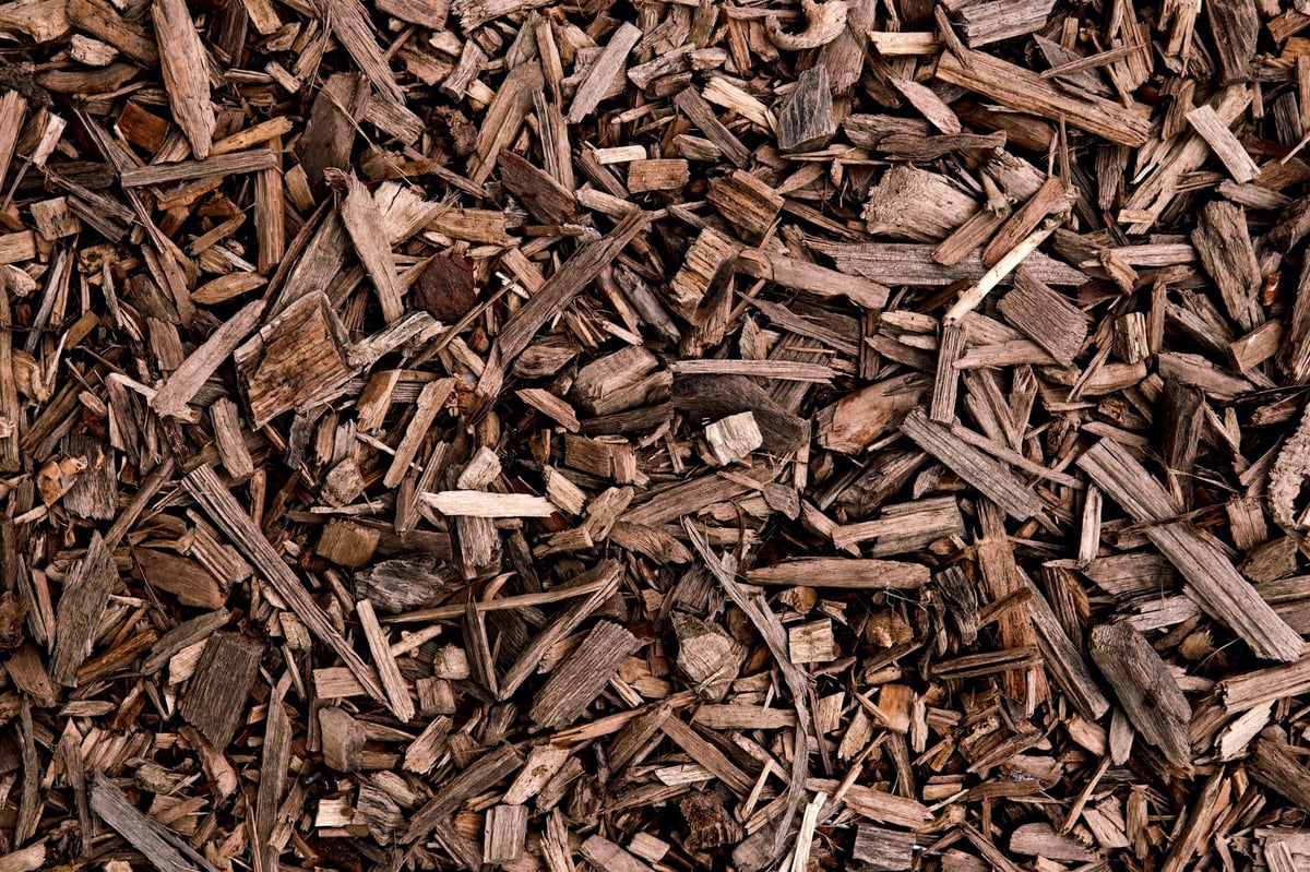 Close up of wood mulch and cleared land material